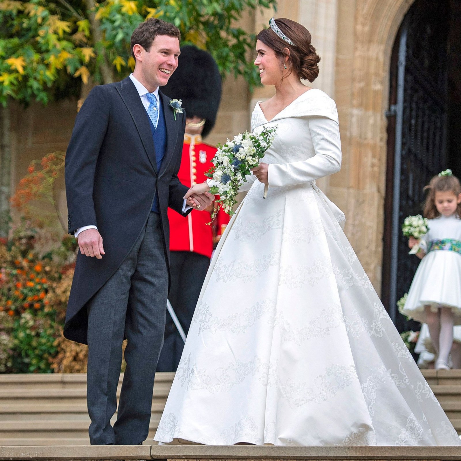 how much did princess eugenie's wedding dress cost Princess Eugenie, Duchess Meghan and Princess Kate's wedding dresses all shared a special similarity