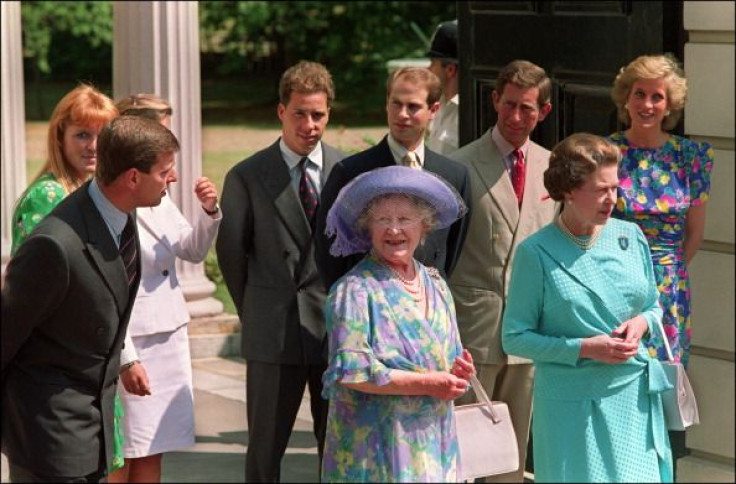 Queen Mother, Prince Andrew, Prince Edward, Sarah Ferguson, Princess Diana, Prince Charles and Queen Elizabeth II