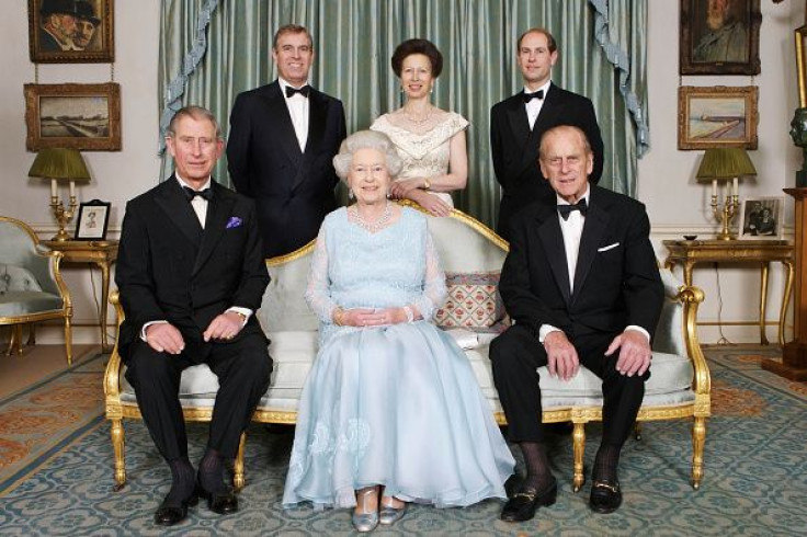 Queen Elizabeth, Prince Philip, Prince Edward, Prince Charles, Prince Andrew and Princess Anne