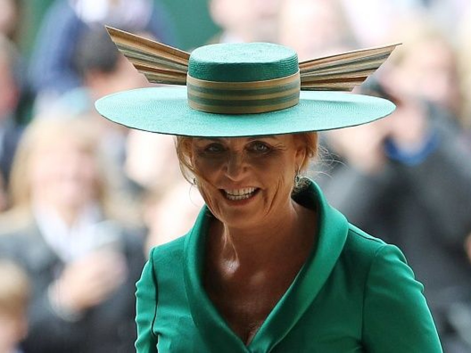 sarah ferguson green dress Wild thing! Sarah Ferguson jazzes up green frock with quirky zebra-print shoes
