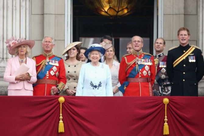 Prince Harry, Prince Philip, Queen Elizabeth II and Prince Charles