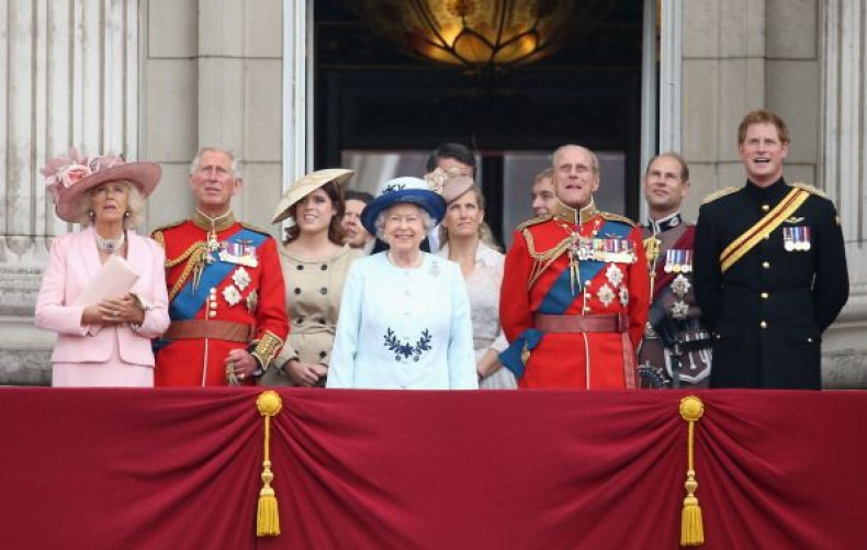 Prince Harry, Prince Philip, Queen Elizabeth II and Prince Charles