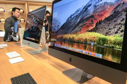 An iMac pro shown in an Apple store.
