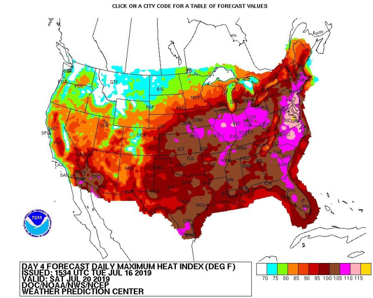 Day 4 heatwave forecast for the USA July 2019