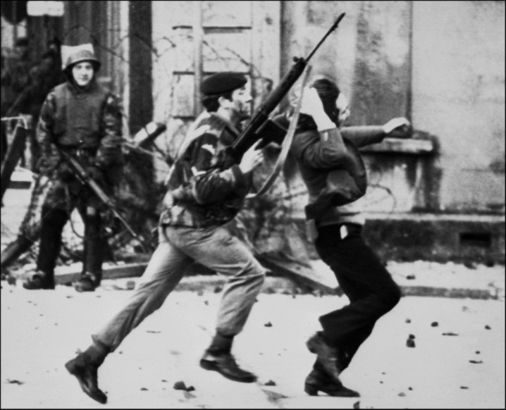 A British soldier drags a Catholic protester during the Bloody Sunday killings on January 30, 1972, a turning point in Northern Ireland's Troubles