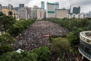 Tens of thousands of protesters gathered in Victoria Park in Hong Kong for the latest anti-government rally