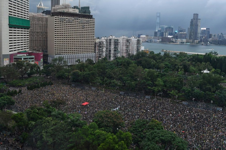 Tens of thousands of protesters gathered in Victoria Park in Hong Kong for the latest anti-government rally