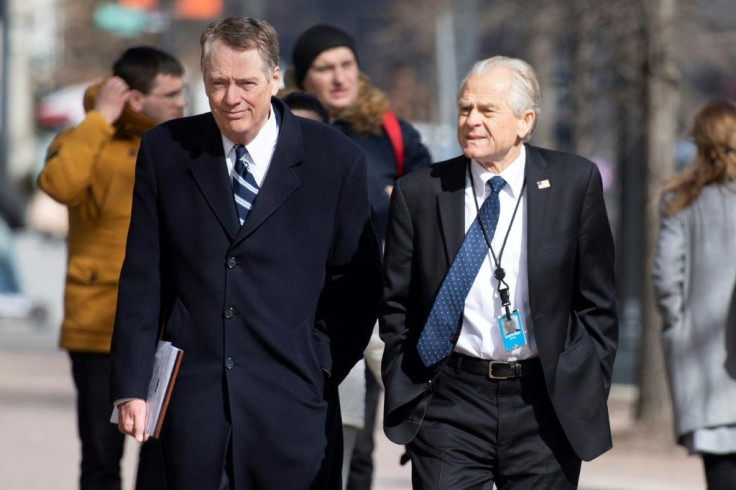 US Trade Representative Robert Lighthizer (L) and White House trade advisor Peter Navarro (R) are working to revive stalled trade talks with China, White House economic advisor Larry Kudlow said on August 18, 2019