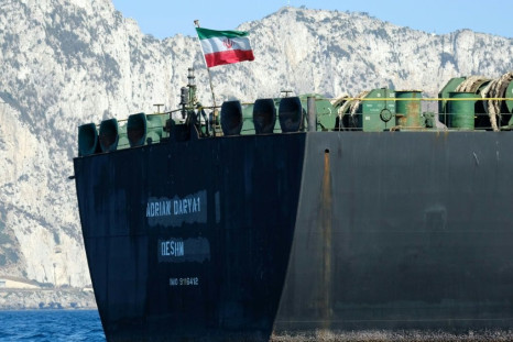 An Iranian flag flutters on board the Adrian Darya oil tanker, formerly known as Grace 1, off the coast of Gibraltar on August 18, before it set sail
