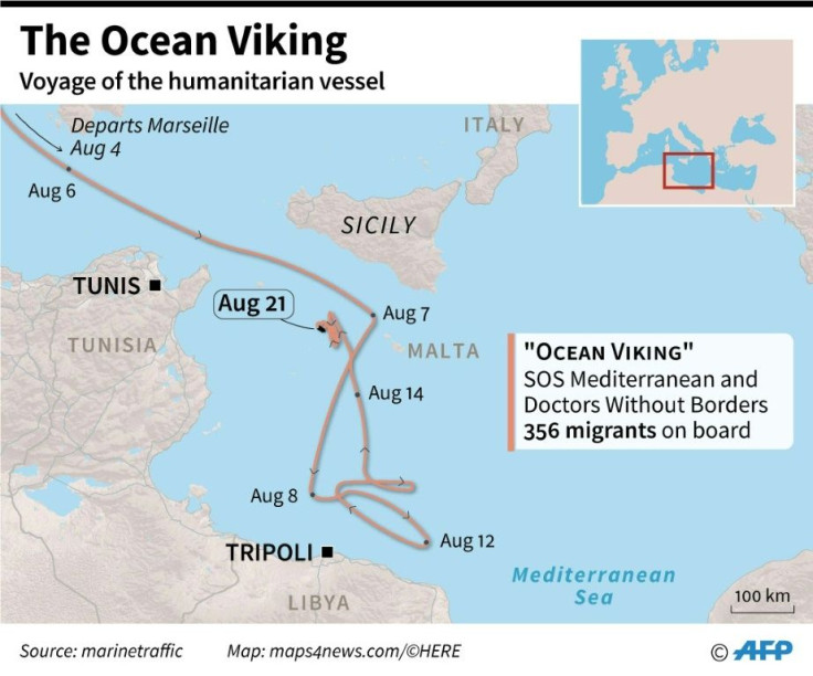 The voyage of the charity rescue ship "Ocean Viking", which is seeking to disembark 356 migrants.