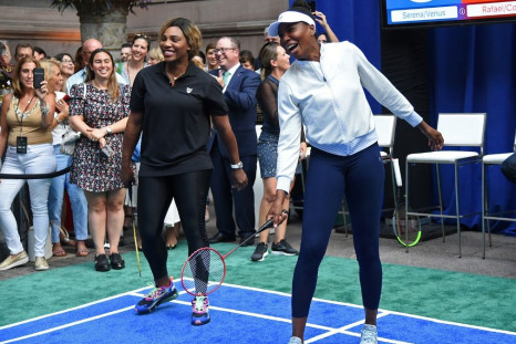 Serena Williams, left, and her sister Venus took time from US Open preparations to play badminton in New York