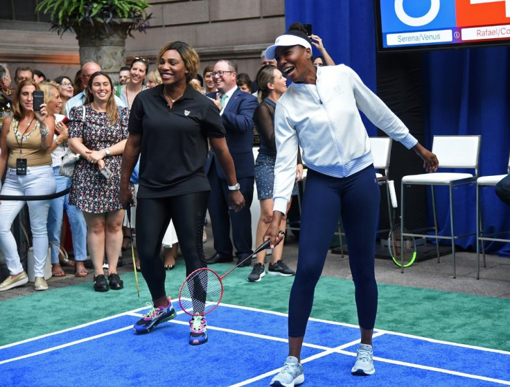 Serena Williams, left, and her sister Venus took time from US Open preparations to play badminton in New York