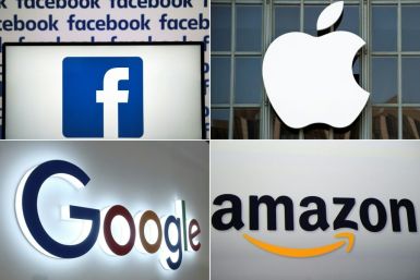 Big US tech firms Google, Amazon, Facebook and Apple represented by their logos.