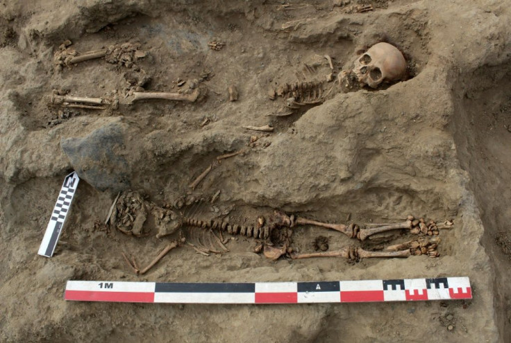 An August 27, 2019 photo from Programa Arquelogico Huanchacho shows the remains of two of the 227 children uncovered by archaeologists in the Pampa La Cruz neighborhood of Huanchaco, a coastal district of Trujillo, Peru