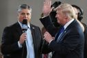 While the news division at Fox keeps a straighter line, some key Fox commentators like Sean Hannity (left) seemingly work in lockstep with President Donald Trump