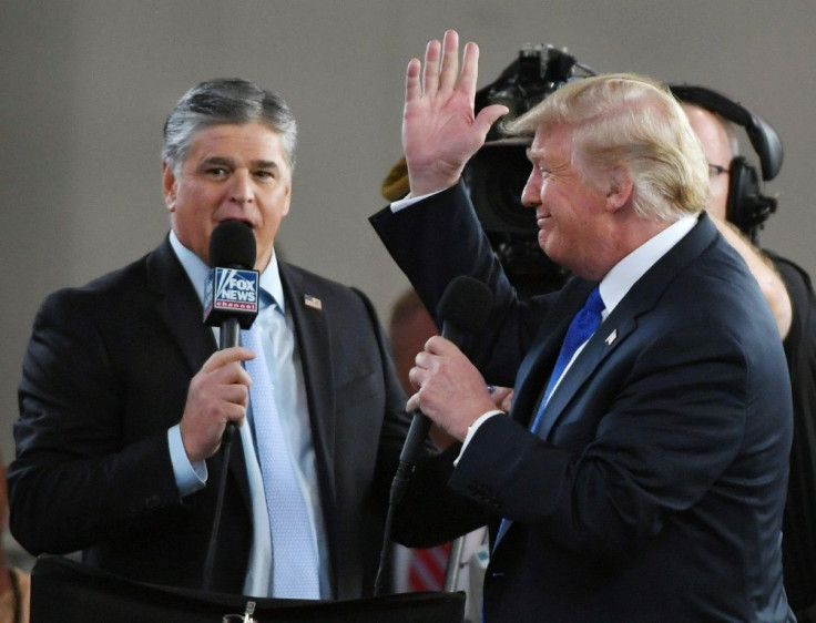 While the news division at Fox keeps a straighter line, some key Fox commentators like Sean Hannity (left) seemingly work in lockstep with President Donald Trump