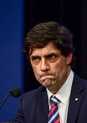 Argentina's Finance Minister Hernan Lacunza gestures during a press conference to announce new economic measures in Buenos Aires, on August 28, 2019