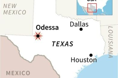 Map locating Odessa in Texas