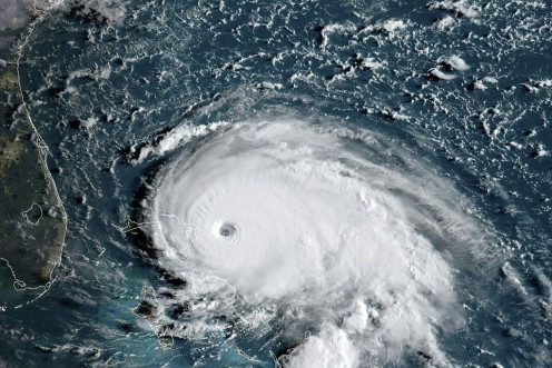 This satellite image obtained from NOAA/RAMMB, shows Tropical Storm Dorian as it approaches the Bahamas and Florida at 12:00 GMT on September 1, 2019