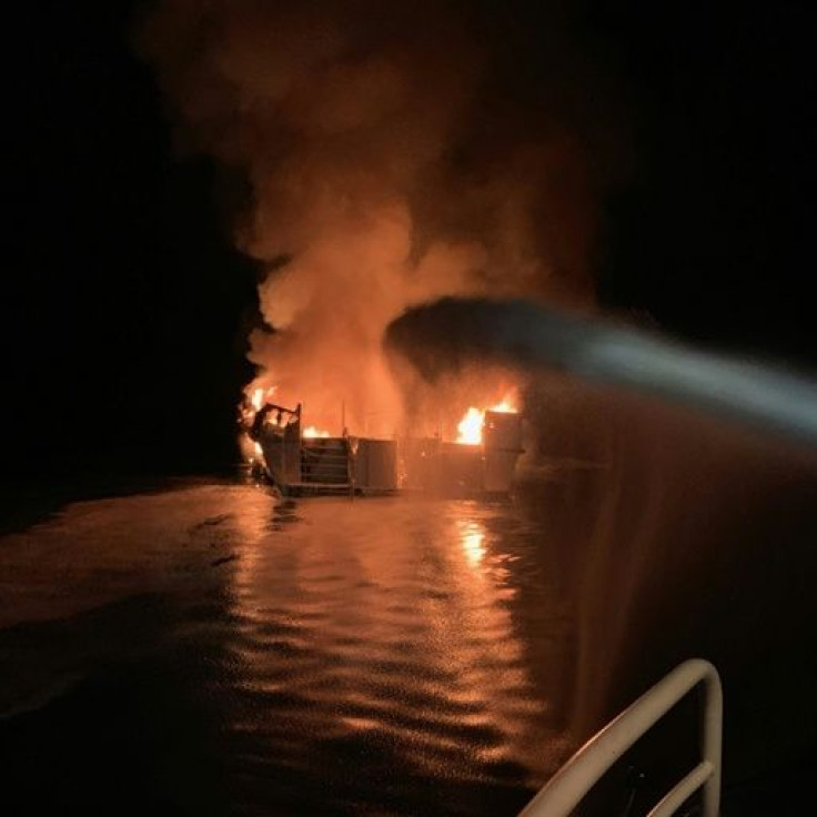 A fire swept a commercial dive boat near Santa Cruz Island off the coast of California
