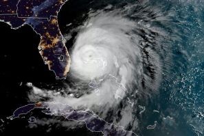 This satellite image obtained from NOAA/RAMMB Hurricane Dorian as it sits over the Bahamas