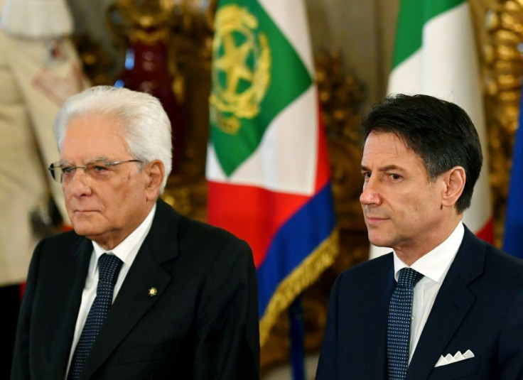 Italy's President Sergio Mattarella (L) and Italy's Prime Minister Giuseppe Conte attend the swearing-in ceremony of the new government