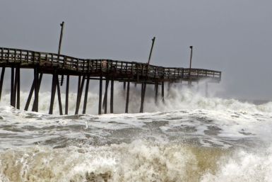 Waves crash on Rodanthe Pier as Hurricane Dorian hits Cape Hatteras in North Carolina on September 6