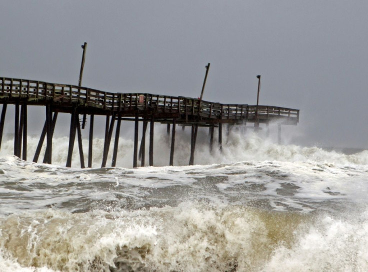 Waves crash on Rodanthe Pier as Hurricane Dorian hits Cape Hatteras in North Carolina on September 6