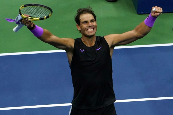 Spain's Rafael Nadal celebrates his victory over Italy's Matteo Berrettini on Friday to reach the final of the US Open