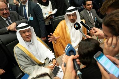 Saudi Arabia's ousted energy minister Khaled al-Falih (R) with his then-deputy oil minister Prince Abdulaziz bin Salman bin Abdulaziz at the Organization of the Petroleum Exporting Countries (OPEC) headquartes in July 2019 in Vienna