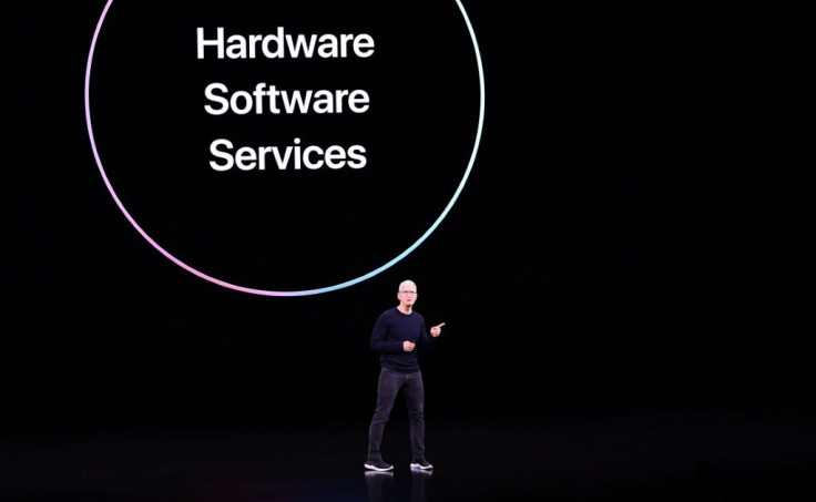 Apple CEO Tim Cook speaks on stage during a product launch event at Apple's headquarters in Cupertino, California
