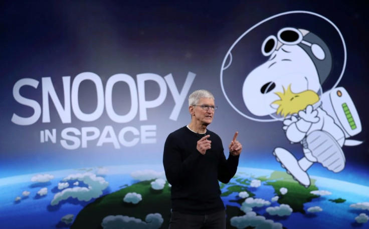 Apple CEO Tim Cook speaks about the new Apple TV+ service which will include original shows including "Snoopy in Space"