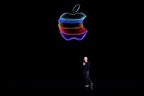 Apple CEO Tim Cook speaks on-stage during a product launch event at Apple's headquarters in Cupertino,