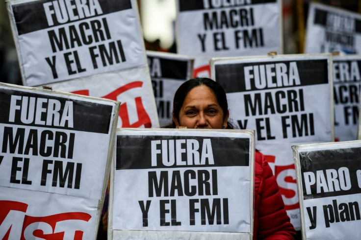 People protest in Buenos Aires in August 2019 against President Mauricio Macri's economic policies