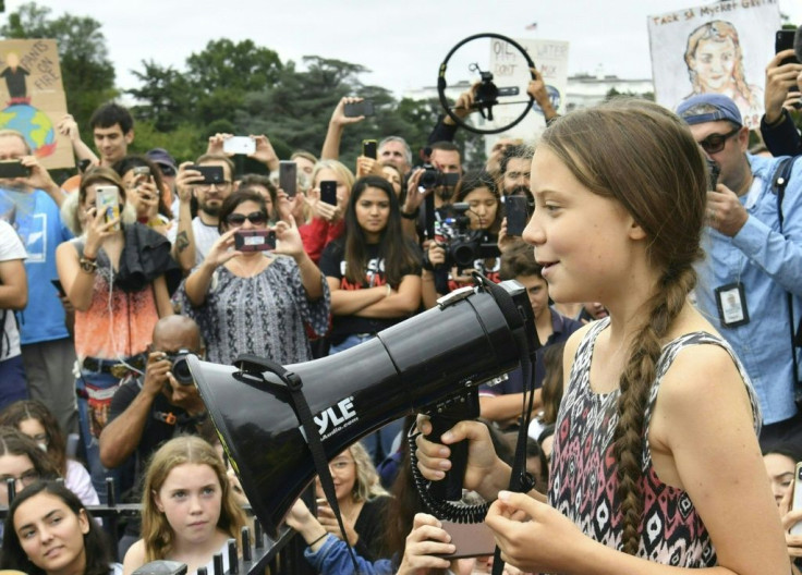 Swedish environment activist Greta Thunberg speaks at a climate protest outside the White House in Washington, DC on September 13, 2019