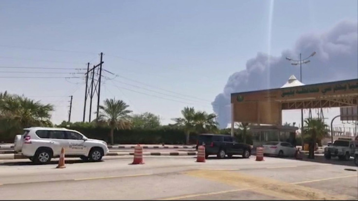 Smoke is seen billowing up from an Aramco oil facility in eastern Saudi Arabia after drone attacks claimed by Yemen's Huthi rebels sparked fires at two oil facilities