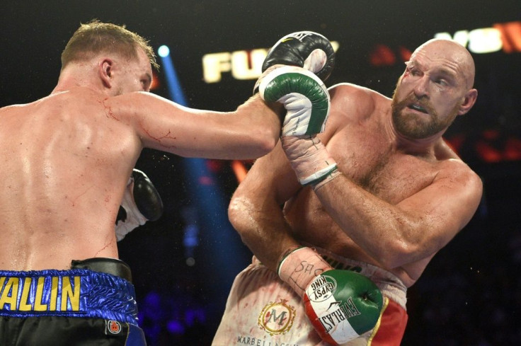 Tyson Fury (R) beat Otto Wallin during in their heavyweight bout in Las Vegas