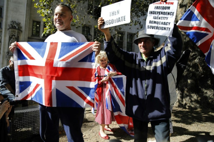Pro-Brexit demonstrators outside the Supreme Court in central London Tuesday