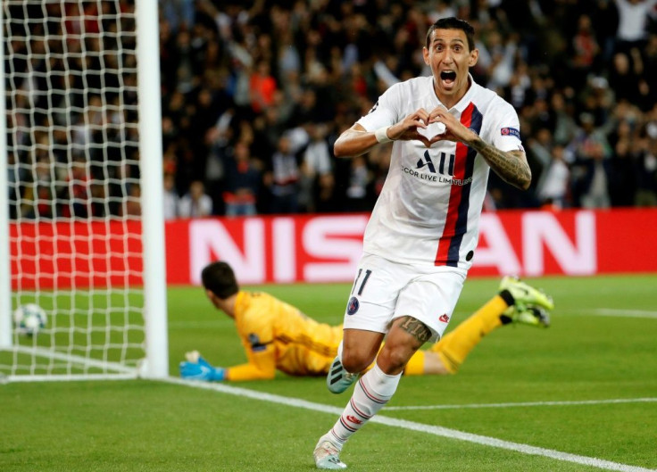 Angel Di Maria celebrates his first goal against Real Madrid at the Parc des Princes