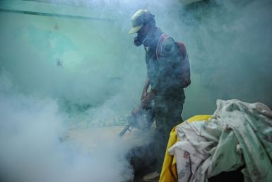 A member of the Cuban army fumigates against the Aedes aegypti mosquito to prevent the spread of Zika, chikungunya and dengue, in Havana, on February 23, 2016