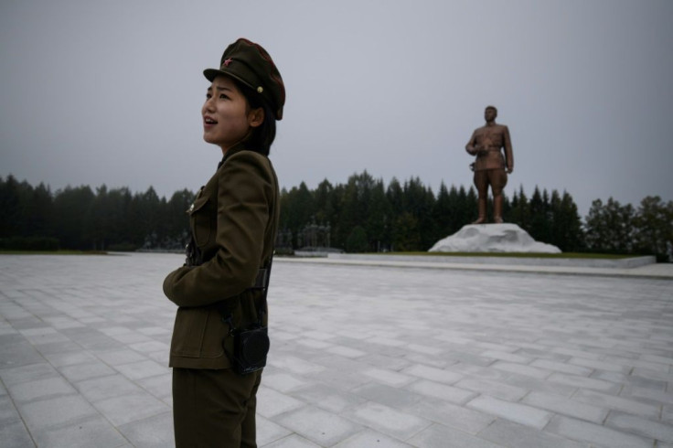A statue of late North Korean leader Kim Il Sung overlooks the city of Samjiyon, a monumental project ordered by his grandson -- current leader Kim Jong Un