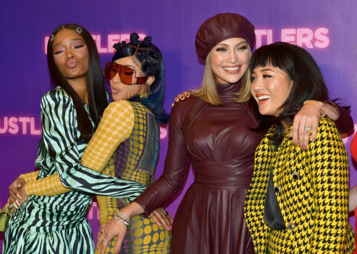 'Hustlers' stars (L-R) Keke Palmer, Cardi B, Jennifer Lopez, and Constance Wu as strippers who turn the tables on wealthy businessmen during the financial crisis