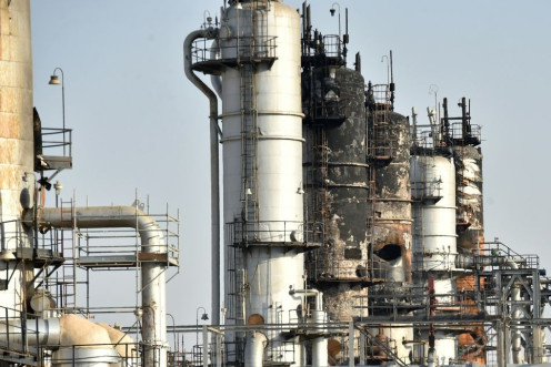 A damaged installation at Saudi Arabia's Abqaiq oil processing plant