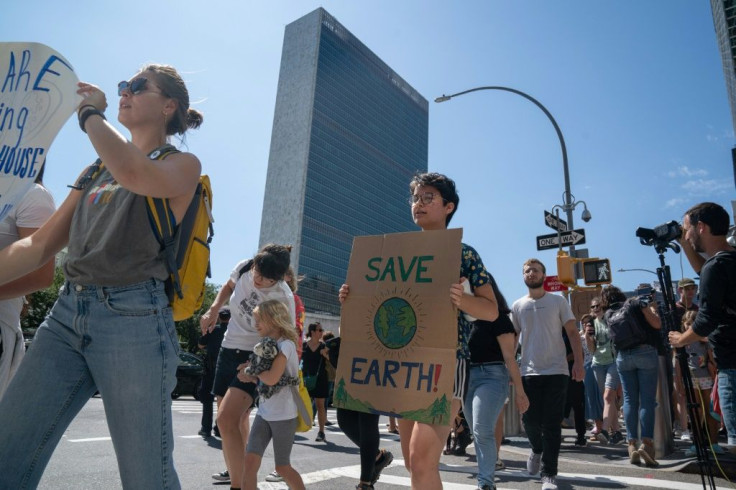 Climate activist protest near the UN headquarters on August 30 in New York