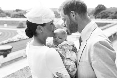 An official christening photo released by Prince Harry and his wife Meghan, holding their baby son, Archie at Windsor Castle