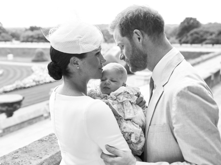 An official christening photo released by Prince Harry and his wife Meghan, holding their baby son, Archie at Windsor Castle