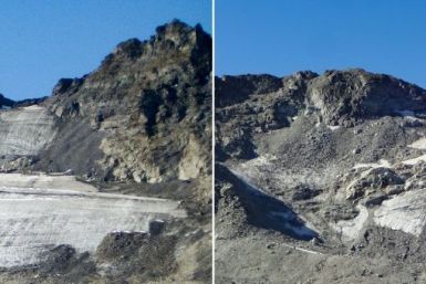 Images of the Pizol glacier taken in 2006 (L) and 2019 (R) show how much ice has been lost