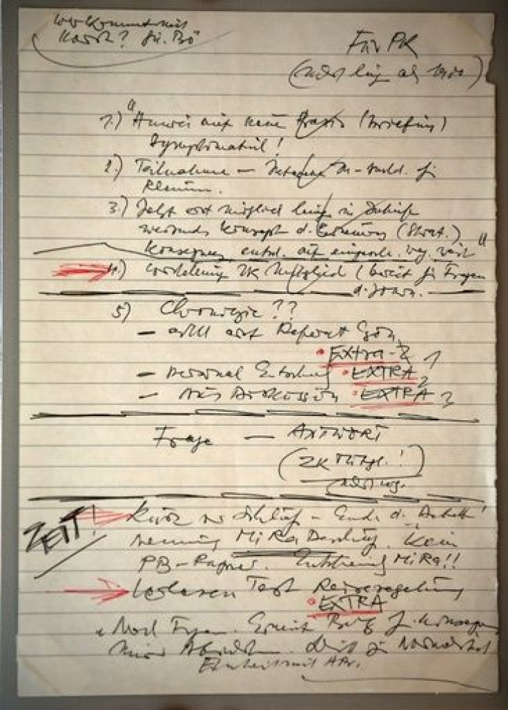 Schabowski's notes for the now famous news conference at which he inadvertently announced the fall of the Berlin Wall