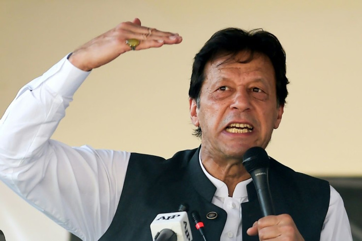 Pakistan's Prime Minister Imran Khan speaks during a rally in Muzaffarabad in Kashmir in September 2019