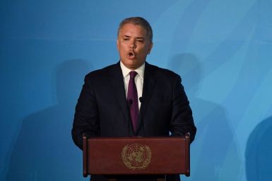 Colombian President Ivan Duque, who has championed a hard line on Venezuela, speaks at a UN summit on climate change